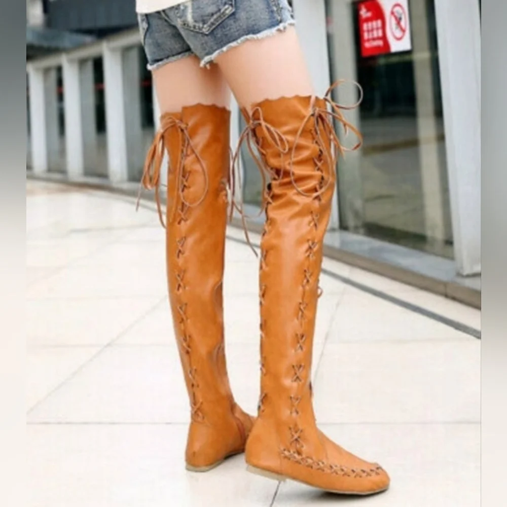 Boho Lace Up Over-the-Knee Moccasin Boots